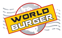 A logo of a burger restaurant with the word " world " in front.