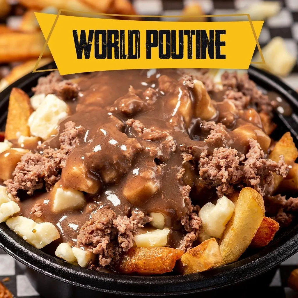 A bowl of poutine with gravy and cheese curds.